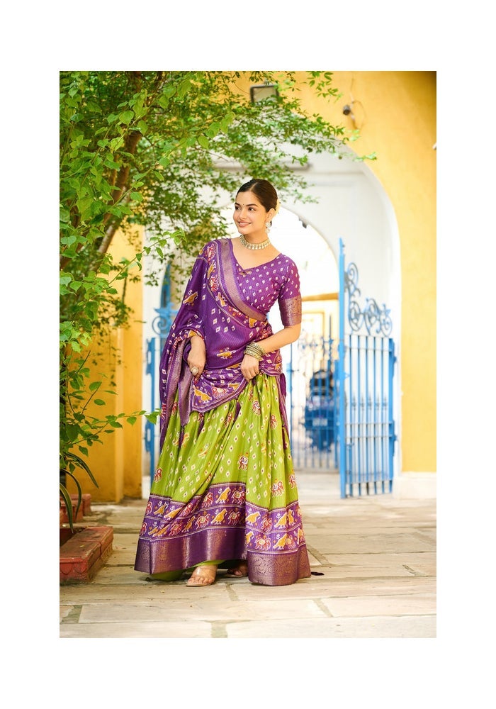 Malishka Export Lehenga Choli Set for Women in Mahendi Green - Image 2